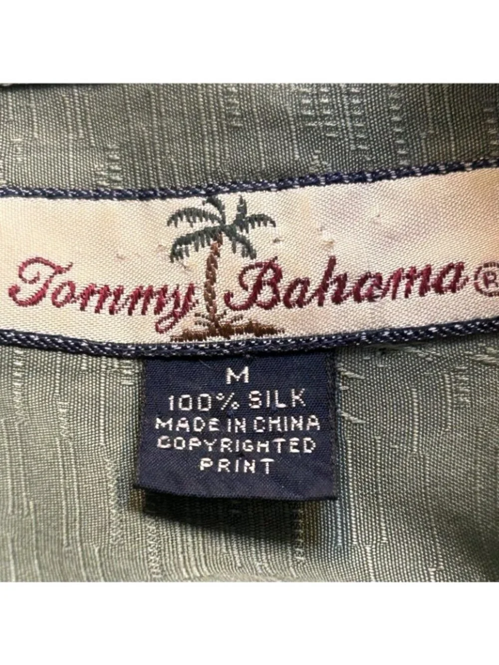 Tommy Bahama Shirt Mens M Green Silk Palm Hibiscus Hawaiian Aloha Camp Button Up